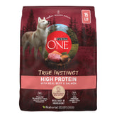 Purina ONE paquete frontal 15 lb que muestra la fórmula True Instinct y conveniencia
