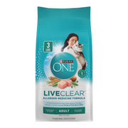Purina ONE LiveClear frente de la bolsa mostrando diseño y beneficios
