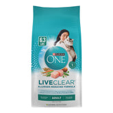 Purina ONE LiveClear front of bag showing product branding and benefits