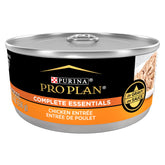Purina Pro Plan front can showing chicken entree and brand benefits