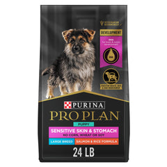 Purina Pro Plan bolsa frontal 24 lb mostrando la fórmula para piel sensible y digestión