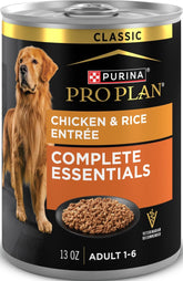 Purina Pro Plan front can view showing brand and chicken rice benefits