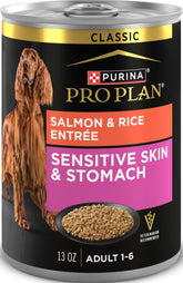 Purina Pro Plan front can showing salmon flavor and benefits