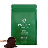 PURITY COFFEE front packaging showing 12oz bag and clear branding with freshness