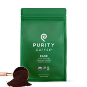 PURITY COFFEE front packaging showing 12oz bag and clear branding with freshness