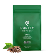 PURITY COFFEE front packaging showing label and organic badges, highlights freshness
