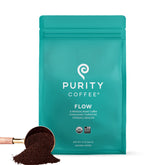 PURITY COFFEE front packaging showing 12oz bag and branding benefit freshness