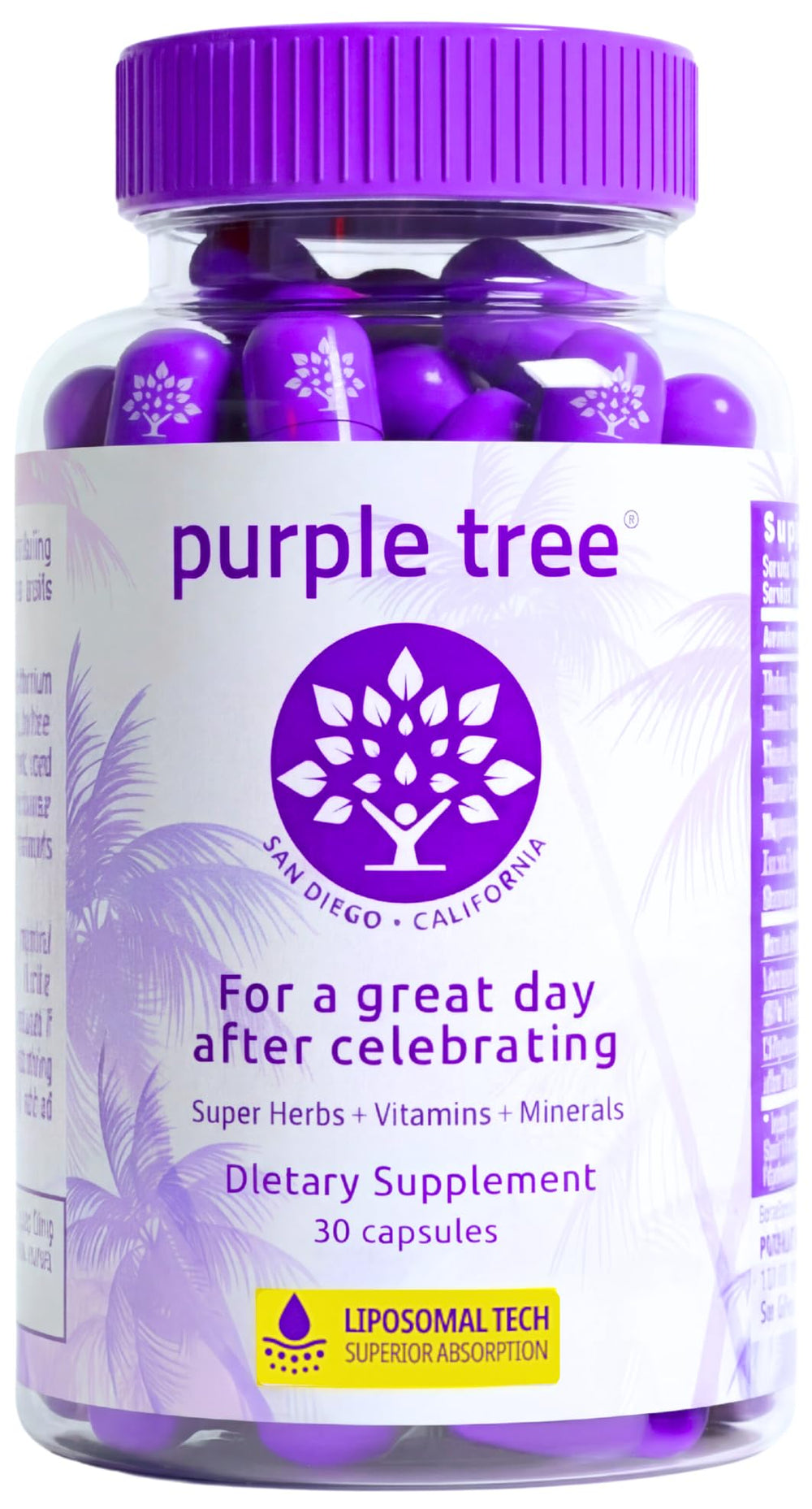 purple tree envase frontal mostrando diseño y cantidad, confianza de marca
