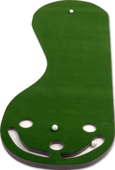 PUTT-A-BOUT vista frontal de la alfombra 9x3 con tres hoyos, mejora la práctica de putting