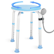 pxsulliao front view of blue swivel shower chair showing stable seat and compact base for safety