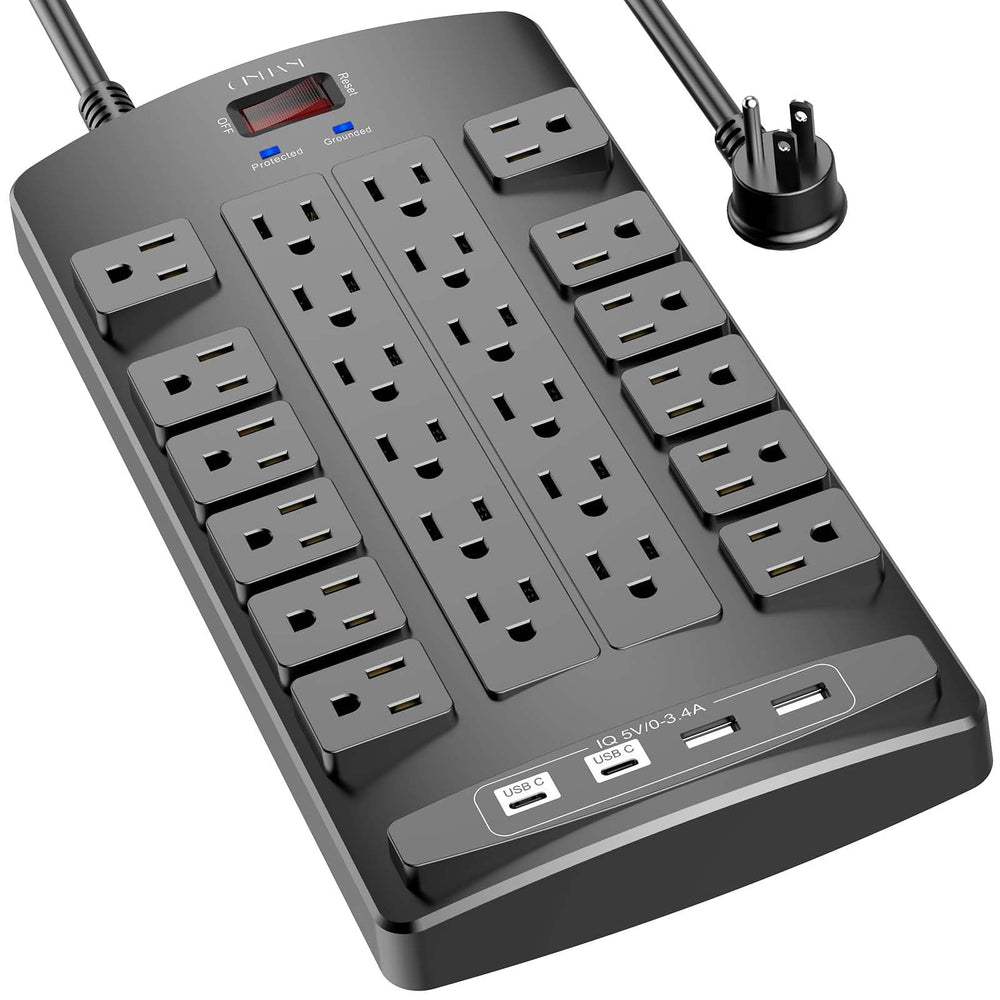 QINLIANF vista frontal con 24 enchufes y 4 puertos USB mostrando capacidad