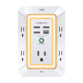 QINLIANF frontal de la regleta mostrando enchufes y puertos USB, organización eficiente