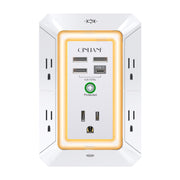 QINLIANF frontal de la regleta mostrando enchufes y puertos USB, organización eficiente