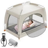 QPAU colchón inflable frontal mostrando tienda integrada y comodidad portátil