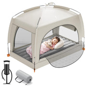 QPAU colchón inflable frontal mostrando tienda integrada y comodidad portátil
