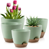 QRRICA front view of five green pots showing modern look and variety