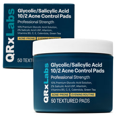 QRxLabs frasco delantero mostrando toallitas y beneficios para limpiar poros