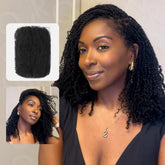 QUEEN VIRGIN REMY paquete frontal de cabello afro kinky mostrando embalaje y beneficio de 50 g