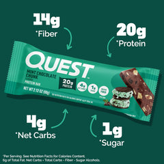 Quest barra partida revela textura masticable y pequeños trozos, placer y proteína