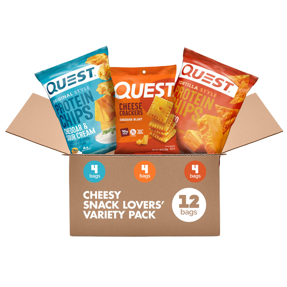 Quest packaging frontal que muestra el surtido y facilita la elección de sabores