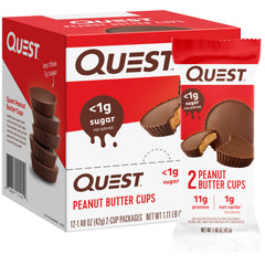Quest cups vista frontal mostrando caja y cantidad para conveniencia