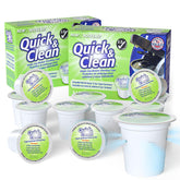 Quick & Clean embalaje frontal mostrando 12 pastillas y beneficio de limpieza