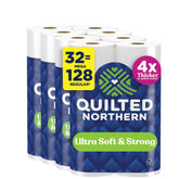 Quilted Northern front packaging showing bulk 32 mega rolls and brand benefit