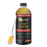 Qunol front bottle view showing label and volume, clear supply benefit