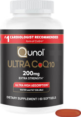 Qunol front packaging showing product name and 200mg strength, clear benefits