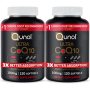 Qunol frasco frontal mostrando 240 softgels y beneficio de suministro prolongado