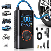 QYQBOON vista frontal del compresor con accesorios y beneficios de portabilidad