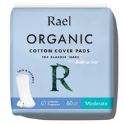 Rael front packaging showing 60-count moderate pads for reliable protection
