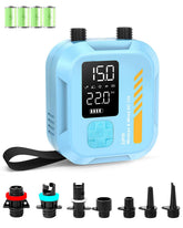 Rafeox front view of blue rechargeable pump showing controls and display, quick setup benefit