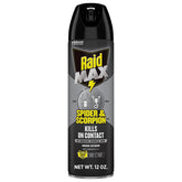 Raid Max aerosol frente del envase que muestra la presentación de 12 oz y uso doméstico