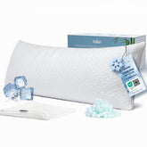 Rainmr front packaging showing pillow and covers, highlights included accessories and benefits