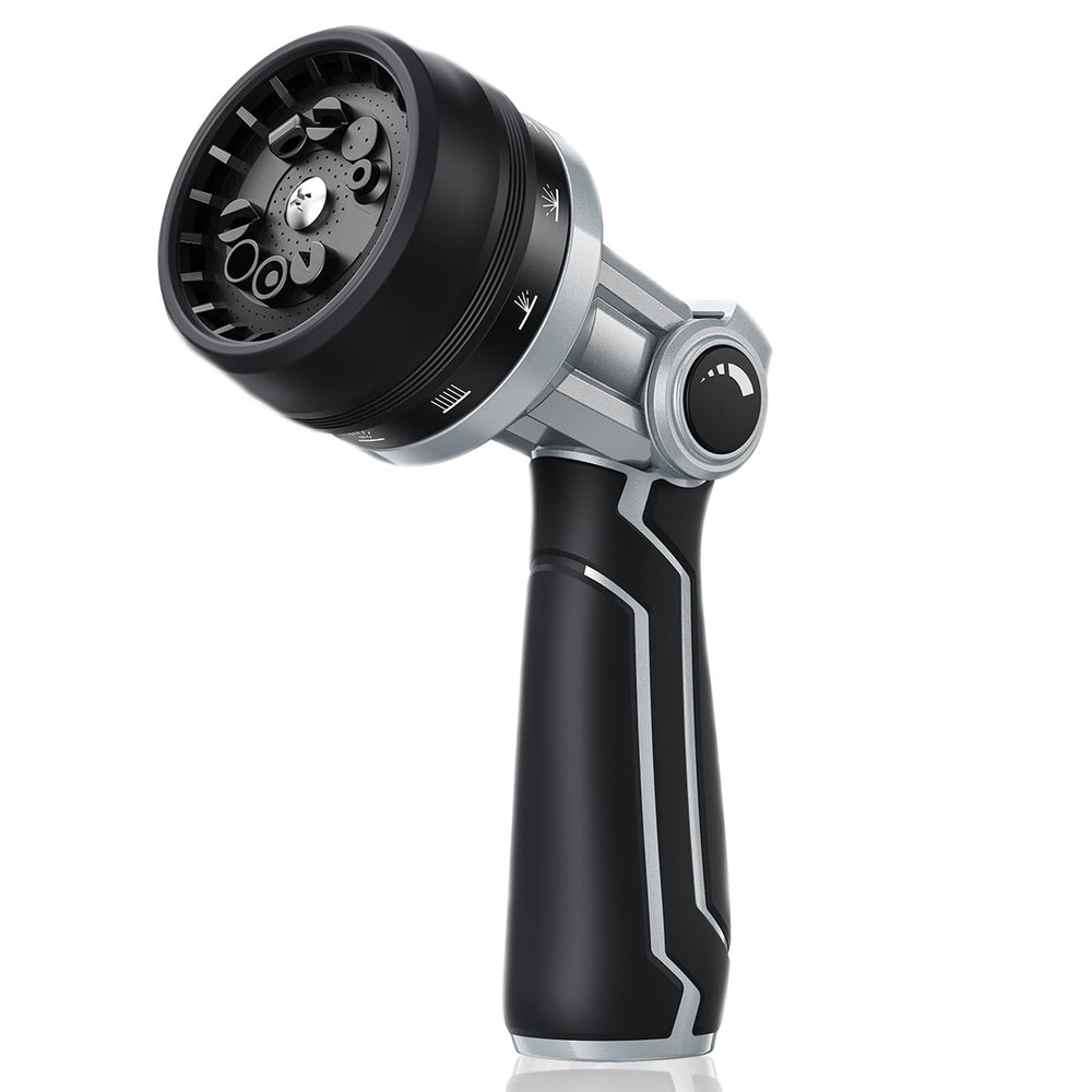 RAINPOINT nozzle front view showing solid metal body and durable build benefits
