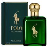 Ralph Lauren bottle front view showing deep green glass and classic label benefit: refined presentation