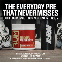 RAW Essential Pre envase abierto con polvo visible para verificar cantidad y textura