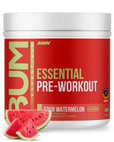 RAW tub front view showing Sour Watermelon label and servings benefit