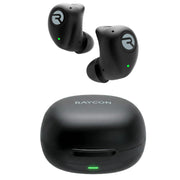 Raycon fitness front view showing earbuds and case, durable everyday use