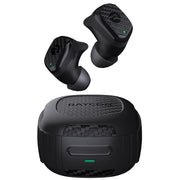 Raycon Impact earbuds front view showing rugged design and brand confidence