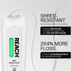 REACH demostración con dedos mostrando uso y limpieza entre dientes