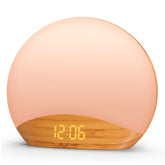 REACHER front view with wood grain finish showing compact alarm benefits