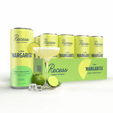 Recess can front view showing lime margarita label and ready-to-drink benefit