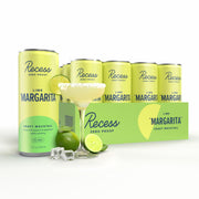 Recess can front view showing lime margarita label and ready-to-drink benefit