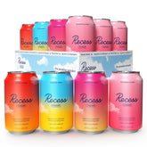 Recess paradise variety pack front packaging showing all four flavors and relaxed branding benefit convenience