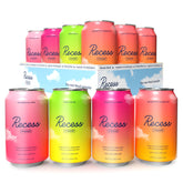 Recess front packaging showing 12-can variety pack and clear benefits