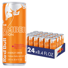 Red Bull lata Amber Edition frente mostrando diseño y sabor frutal