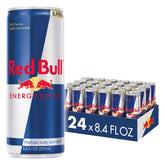 Red Bull front can view showing logo and serving size, practical portable boost