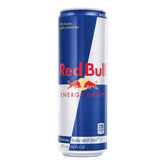 Red Bull front can showing brand and logo, energizing refreshment